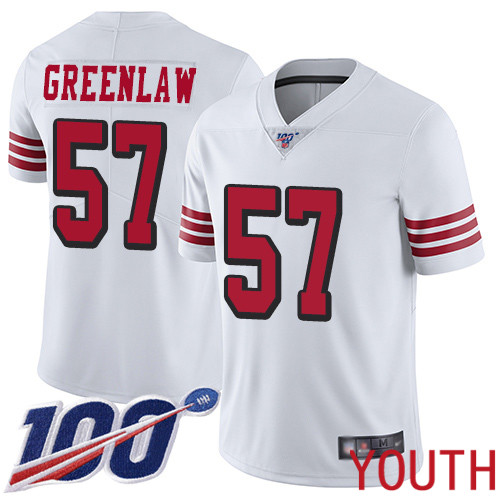 San Francisco 49ers Limited White Youth Dre Greenlaw NFL Jersey #57 100th Season Rush Vapor Untouchable